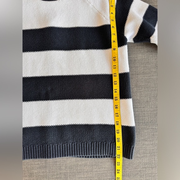 Alfred Sung | Navy & White Striped Cotton Knit Sweater - Picture 8 of 9